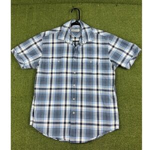 James Campbell Plaid Button Front Shirt Blue Short Sleeve AR1